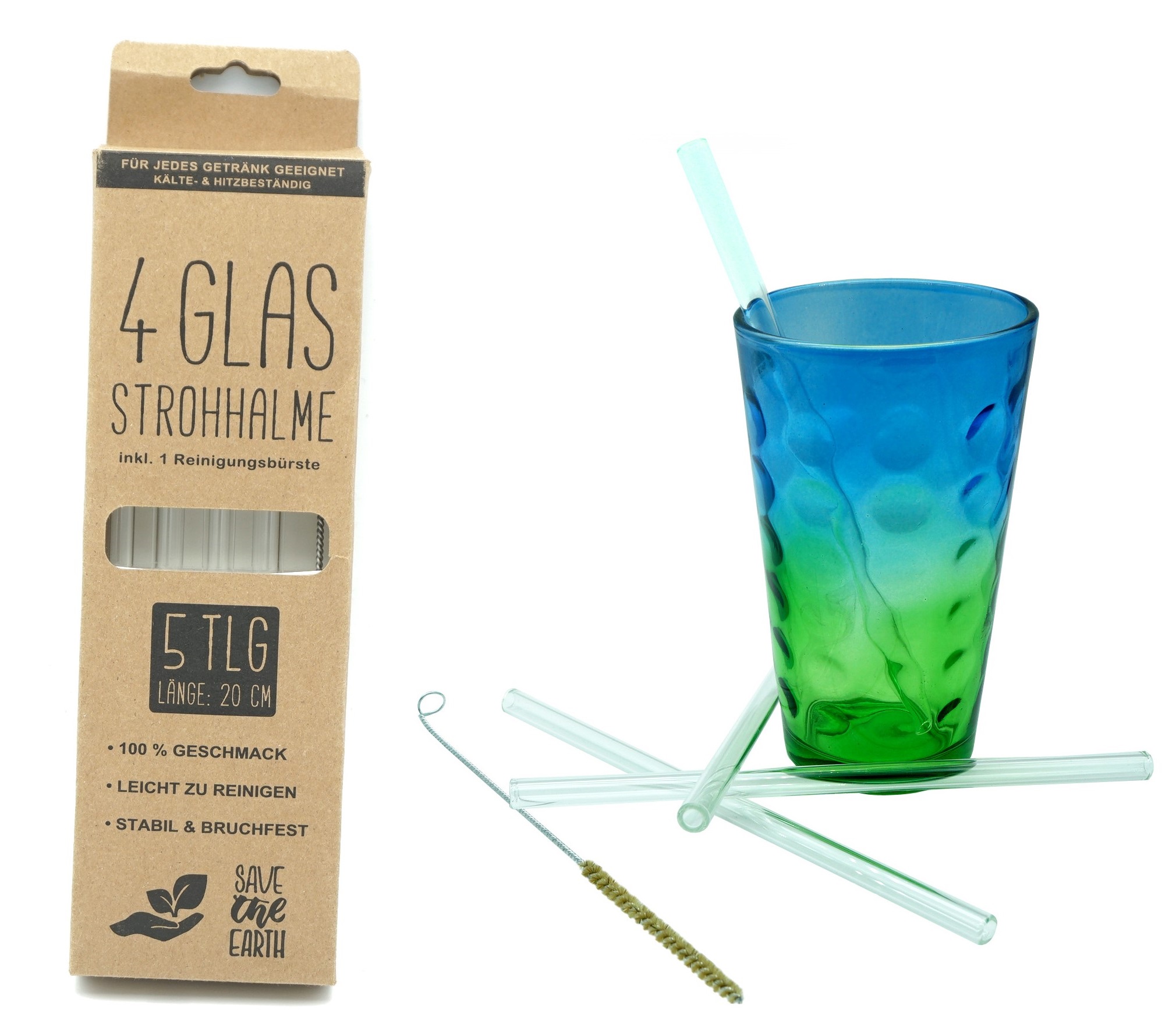 Reinigungsbürste Glas Trinkhalm wiederverwendbar 5 tlg Glas Strohhalm Set 