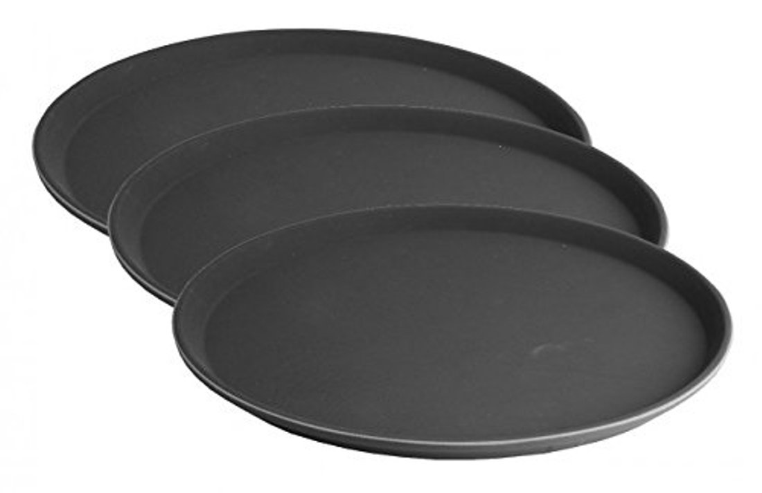 Servierplatte rund 2 x Gastro Tablett rutschfest schwarz Bar Serviertablett
